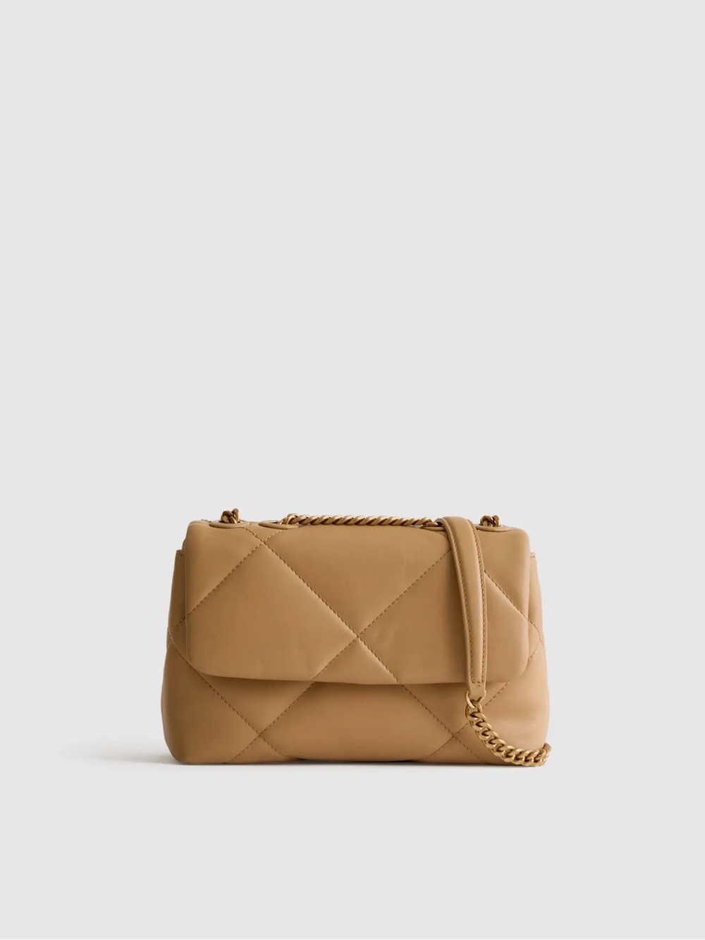 Quince Italian Leather Quilted Small Shoulder Bag in Cashew 748